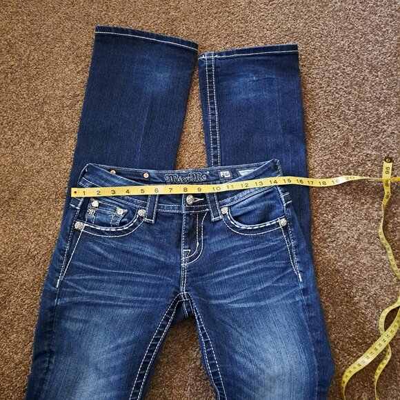 Miss Me Signature Rise Slim Boot Jeans W/Rhinestone Embellishments&Leather Pocke - Picture 6 of 10